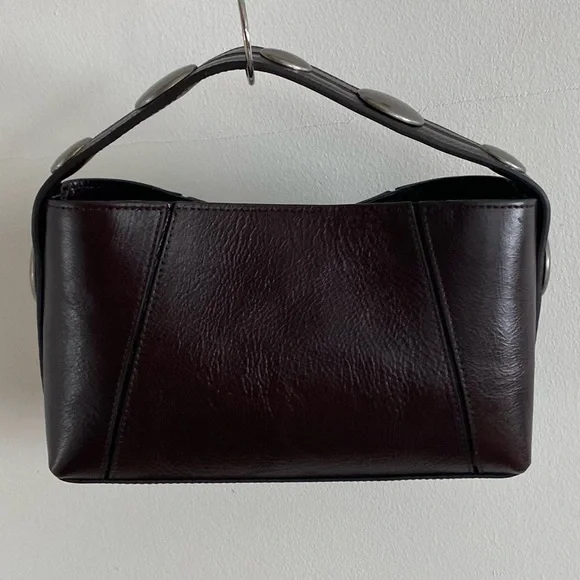 NWT ZARA SRPLS Maroon Studded Leather Mini Bowling Bag - Picture 3 of 6